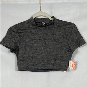 NWT Free People Movement Top XS Cropped Dark Gray Cut Out Back